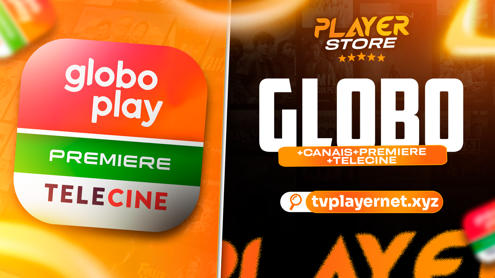 TELA GLOBOPLAY + CANAIS + PREMIERE + TELECINE