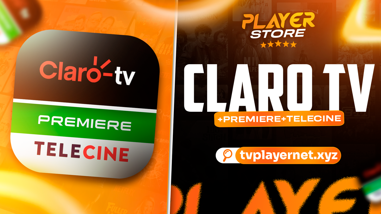 TELA CLARO TV + PREMIERE + TELECINE + 12 adicionais